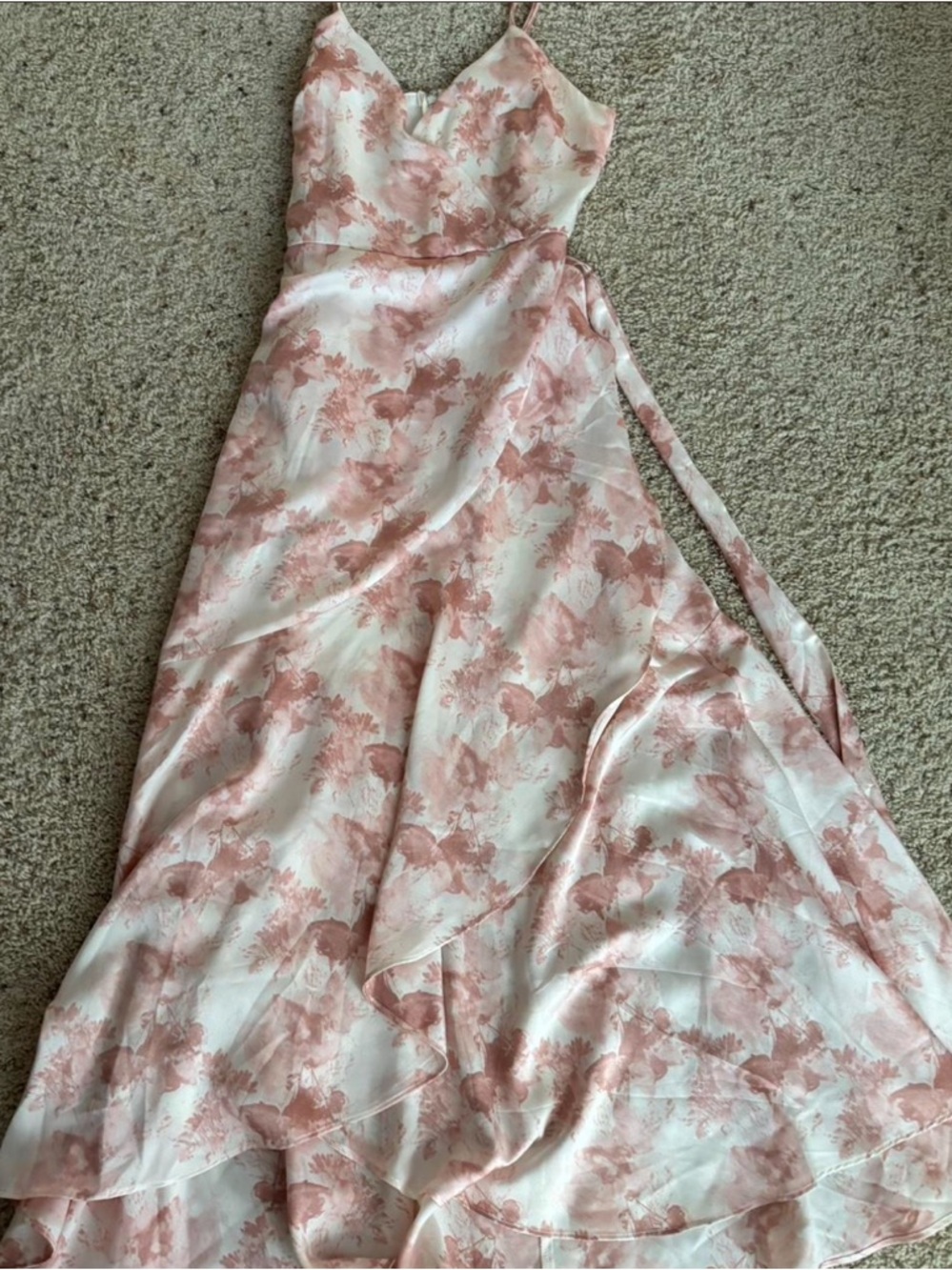 Versona Pink and White Spaghetti Strap Floral Wrap Slip Dress